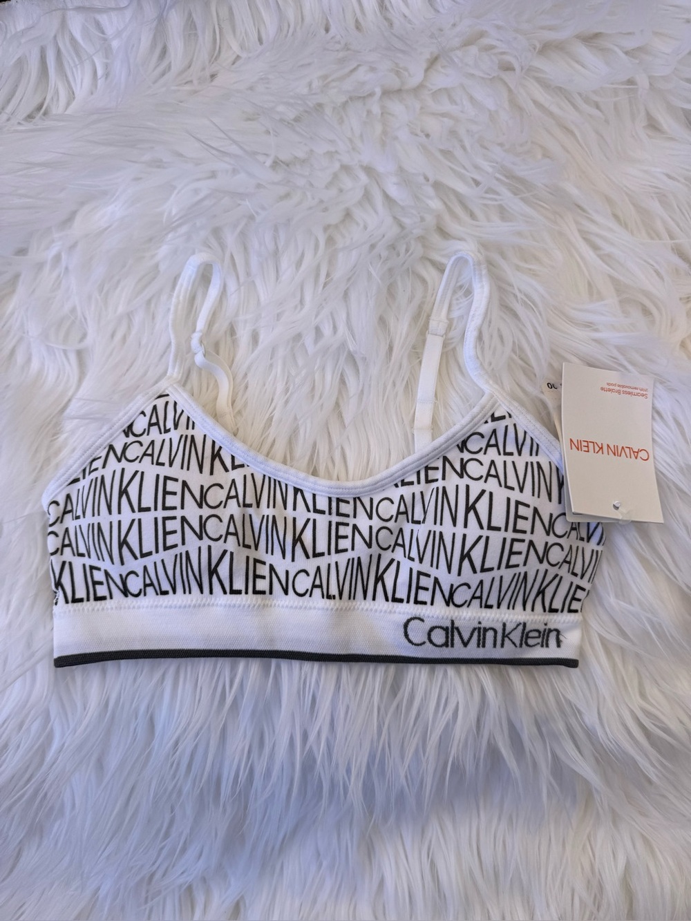 Calvin Klein White Bralette with Black Logo Print